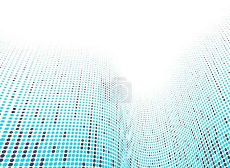 Ilustración de Fondo abstracto vectorial punteado, puntos azules en flujo de perspectiva, tema de información multimedia, imagen de tecnología de big data, fondo fresco. - Imagen libre de derechos