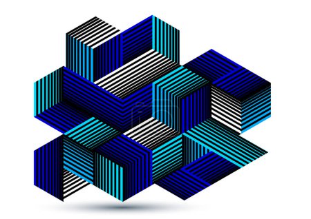 Illustration for Abstract vector wallpaper with 3D isometric cubes blocks, geometric construction with blocks shapes and forms, op art low poly theme. - Royalty Free Image