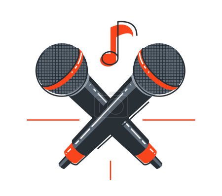 Illustration for Microphone emblem isolated over white background vector flat linear style illustration isolated, logo or icon for singer or rapper or stand-up comic. - Royalty Free Image