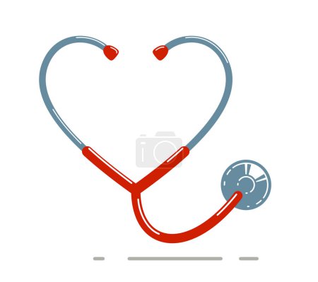 Illustration for Heart shaped stethoscope vector simple icon isolated over white background, cardiology theme illustration or logo. - Royalty Free Image
