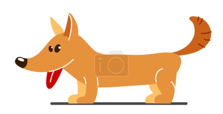 Illustration for Funny cartoon dog standing vector flat style illustration isolated on white, cute and adorable domestic animal friend. - Royalty Free Image