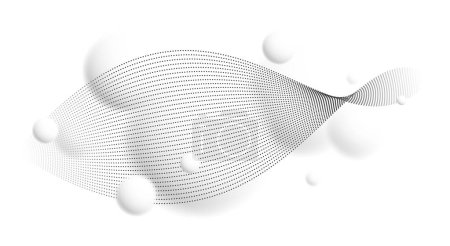 Téléchargez les illustrations : Sphères lévitantes lumière déconcentrée avec des particules ondulant fond vectoriel ambiant atmosphérique, conception dynamique boules 3D, papier peint futuriste doux et facile. - en licence libre de droit