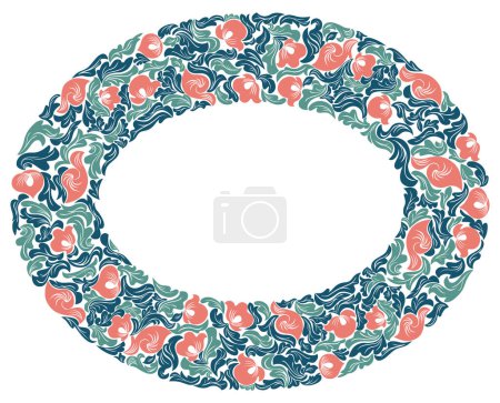Illustration for Round shape floral frame made of leaves vector vintage design, decorative blank classic style border, luxury beautiful background, invitation or greeting card with place for text. - Royalty Free Image