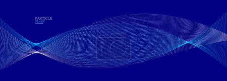 Téléchargez les illustrations : Conception vectorielle de flux de particules aérées bleu foncé, fond abstrait avec vague de points fluides, illustration futuriste numérique, thème de la nanotechnologie. - en licence libre de droit