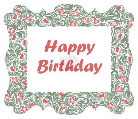 Illustration for Happy birthday greeting card with beautiful floral frame vector vintage elegant classic style design. - Royalty Free Image