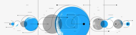Téléchargez les illustrations : Cercles abstraits et lignes arrière-plan vectoriel, plan de la technologie de dessin de composition géométrique, schéma numérique circulaire en boucle. - en licence libre de droit