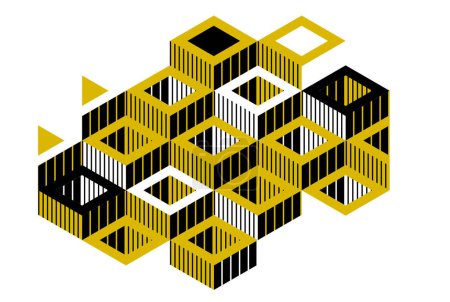 Ilustración de Isométrico 3D cubos vector abstracto fondo geométrico, abstracción amarilla arte arquitectura ciudad edificios tema, formas cúbicas y formas composición lowpoly estilo. - Imagen libre de derechos