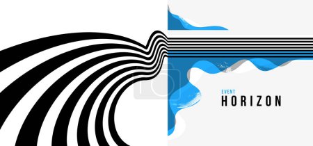 Illustration for Future lines in 3D perspective vector abstract background, black and blue linear composition, optical illusion op art. - Royalty Free Image