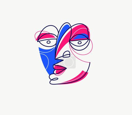Illustration for Abstract face vector art, illustration of face stylized artistic style, human abstraction art, surreal and bizarre portrait. - Royalty Free Image