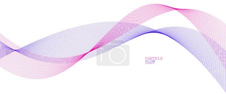 Illustration for Tranquil vector abstract background with wave of flowing particles, easy and soft smooth curve lines dots in motion, airy and relaxing illustration. - Royalty Free Image
