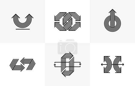 Illustration for Arrow vector original logos set isolated, pictogram symbol of double arrows dynamic signs collection, linear icons concept. - Royalty Free Image