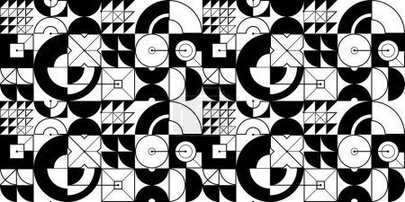 Ilustración de Fondo abstracto vector sin costuras en blanco y negro, patrón geométrico sin costuras, azulejos fondo de pantalla sin fin con estructura de formas geométricas. - Imagen libre de derechos