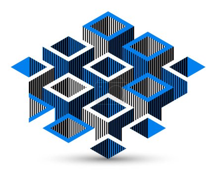 Illustration for Abstract vector wallpaper with 3D isometric cubes blocks, geometric construction with blocks shapes and forms, op art low poly theme. - Royalty Free Image