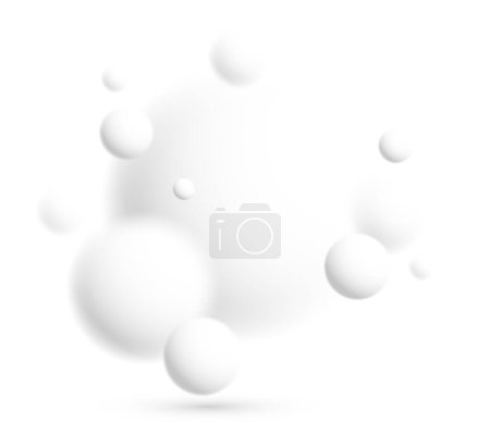 Illustration for Defocused light levitating spheres atmospheric ambient vector background, 3D balls dynamic design, soft and easy futuristic wallpaper. - Royalty Free Image