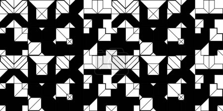 Ilustración de Fondo abstracto vector sin costuras en blanco y negro, patrón geométrico sin costuras, azulejos fondo de pantalla sin fin con estructura de formas geométricas. - Imagen libre de derechos