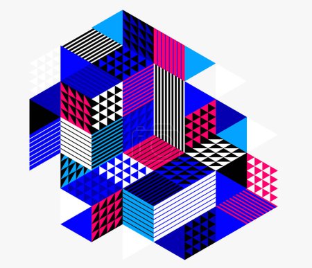 Illustration for 3D isometric cubic design vector geometric abstract background, modern city abstraction theme, construction buildings and blocks look like shapes, polygonal style. - Royalty Free Image