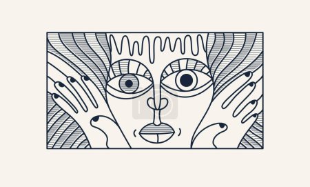 Illustration for Abstract face vector art, illustration of face stylized artistic style, human abstraction art, surreal and bizarre portrait. - Royalty Free Image
