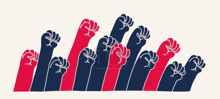 Illustration for Raised fists vector illustration, concept of revolution or protest, fight for rights, political and social theme, together we are stronger. - Royalty Free Image