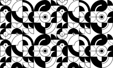 Illustration for Seamless vector abstract background in black and white, geometric seamless pattern, tiling endless wallpaper with geometrical shapes structure. - Royalty Free Image
