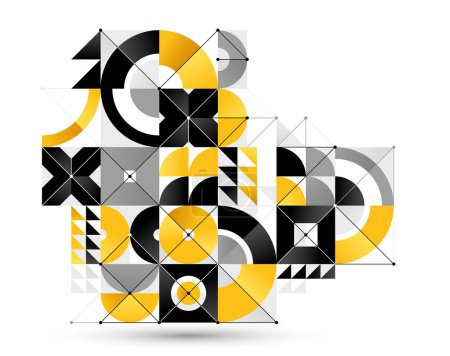 Illustration for Abstract vector geometric background, tech engineering look like shapes and lines composition, technology industry style, modular mosaic isolated. - Royalty Free Image