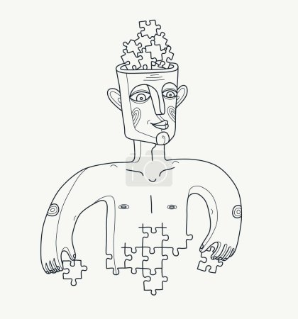 Illustration for Self-made person vector concept, illustration of a man building himself, personal development, evolution and learning education, - Royalty Free Image