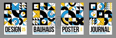 Illustration for Abstract geometric posters and covers set, vector background pattern magazine or catalog templates, technic style geometric shapes composition. - Royalty Free Image