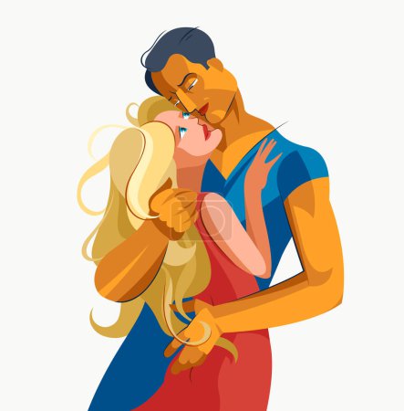 Illustration for Romantic lovers couple vector illustration, passionate and intimate drawing of man and woman hugging each other, couple in love, valentine day. - Royalty Free Image