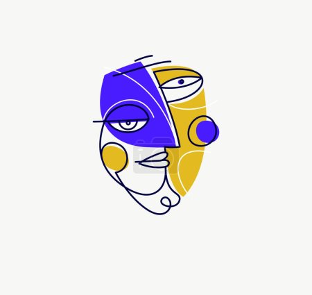 Abstract face vector art, illustration of face stylized artistic style, human abstraction art, surreal and bizarre portrait.