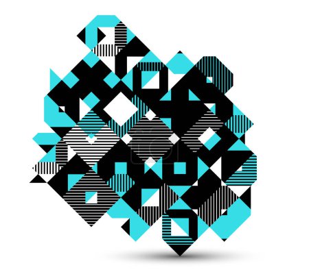 Ilustración de Composición geométrica de fondo, patrón de rayas abstractas geométricas vectoriales, azulejos modulares con círculos y triángulos, composición de arte gráfico de moda. - Imagen libre de derechos