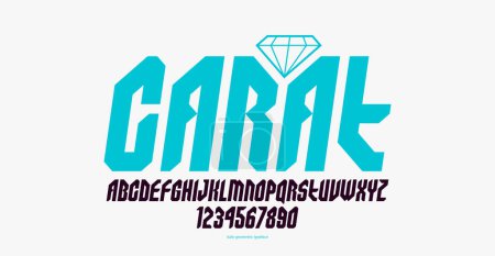 Illustration for Bold and massive heavy geometric font for logo creation, modern geometrical vector display typeface, typography with no round elements, only corners and straight lines geometry, italic version. - Royalty Free Image