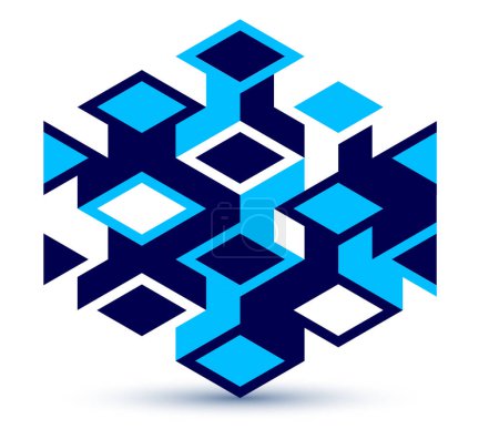 Ilustración de Fondo geométrico abstracto de vector azul con cubos y diferentes formas rítmicas, arte de abstracción 3D isométrica que muestra formas de edificios de la ciudad parecen, op art. - Imagen libre de derechos