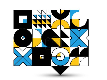 Ilustración de Bauhaus estilo abstracto vector geométrico fondo con círculos triángulos y líneas, arte abstracción geométrica, composición de patrón artístico. - Imagen libre de derechos