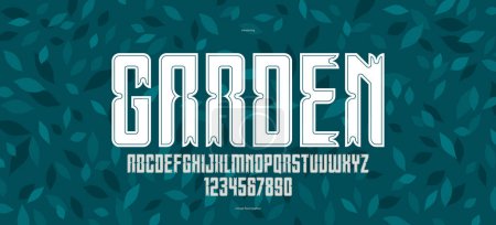 Illustration for Floral display font for logos and headlines, posters and advertising alphabet letters and numbers typeface, beautiful and elegant typography for natural eco product or brand. - Royalty Free Image