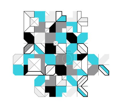 Ilustración de Vector abstracto Bauhaus fondo geométrico, ingeniería tecnológica se parecen a las formas y la composición de líneas, el estilo de la industria del motor mecánico, la red y los datos digitales. - Imagen libre de derechos