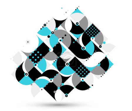 Ilustración de Motivo vectorial geométrico de moda, geometría abstracta composición de azulejos modulares, papel pintado 70 papel pintado retro, formas de diseño gráfico punteado rítmico. - Imagen libre de derechos
