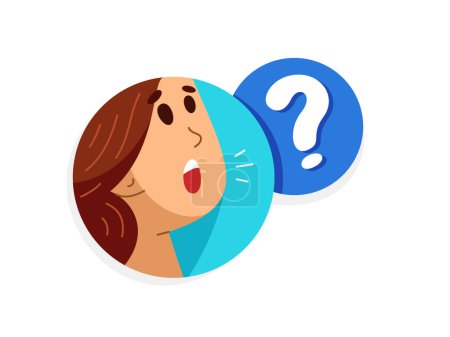 Illustration for Young person talking online from a speech bubble, vector illustration of a conversation with accent on one-person trainer or mentor, online dialog, video speaker, social media commentator. - Royalty Free Image