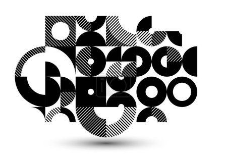 Ilustración de Arte geométrico abstracto en blanco y negro, vector de fondo geométrico con azulejos de círculos y otras formas, textura rayada estilo modernismo motivo lineal, diseño creativo. - Imagen libre de derechos