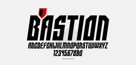Illustration for Urban italic massive geometric font for logos and emblems, minimal strong vector typeface, typography with no round elements, only corners and straight lines geometry. - Royalty Free Image