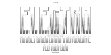 Illustration for Electronic music display font, vector typeface for titles and logos and band or DJ names, modern typography, creative letters alphabet. - Royalty Free Image