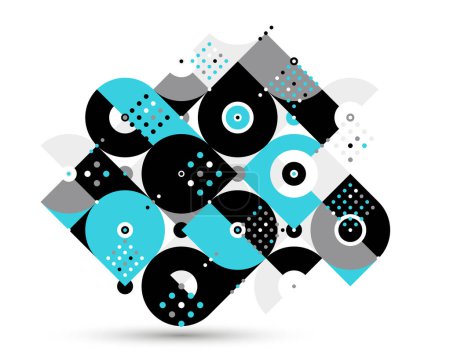 Ilustración de Motivo vectorial geométrico de moda, geometría abstracta composición de azulejos modulares, papel pintado 70 papel pintado retro, formas de diseño gráfico punteado rítmico. - Imagen libre de derechos