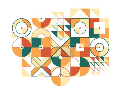 Ilustración de Fondo abstracto vector artístico geométrico en colores étnicos, Papel pintado estilo Bauhaus con círculos triángulos y líneas, abstracción geométrica patrón ilustraciones. - Imagen libre de derechos