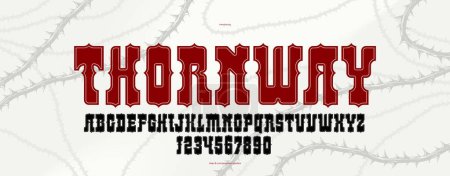 Illustration for Thorn horror gothic rock display font for emblems and logos, dangerous blackthorn typeface for headlines and titles, bold serif typography alphabet letters with prickles. - Royalty Free Image