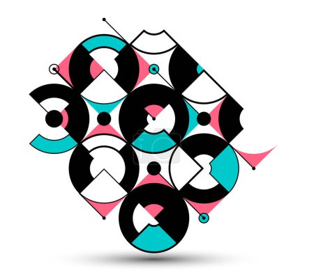 Ilustración de Bauhaus estilo abstracto vector geométrico fondo con círculos triángulos y líneas, arte abstracción geométrica, composición de patrón artístico. - Imagen libre de derechos