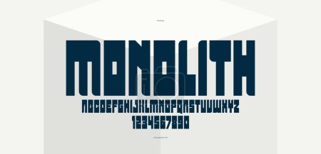 Illustration for Bold and strong vector geometric font for logos and emblems, display typeface for posters and headlines, heavy and thick letters alphabet in modern style. - Royalty Free Image