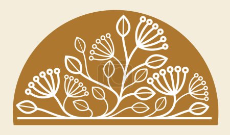 Ilustración de Estilo clásico de lujo elegante emblema floral vector sobre fondo oscuro, boutique o logotipo del hotel, hojas y ramas insignia lineal. - Imagen libre de derechos