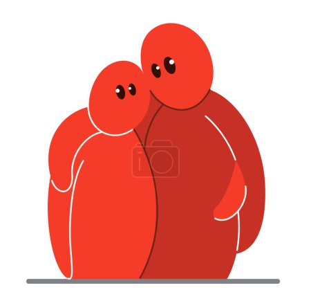Illustration for Two funny cartoon men hugging each other funny cartoon flat style vector illustration isolated, friends or lovers partners trust darling people supporting each other concept. - Royalty Free Image
