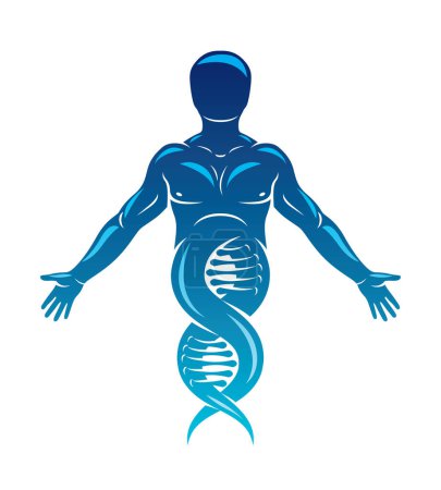 Illustration for Vector illustration of human, athlete depicted as DNA strands continuation. Molecular biotechnology concept. - Royalty Free Image