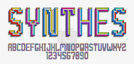 Illustration for Child constructor colorful minimal square vector font with bevel effect, letters and numbers alphabet in toy beveled style, multicolored geometric 3D typography. - Royalty Free Image