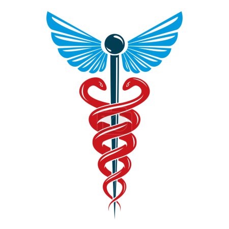 Illustration for Caduceus symbol made using bird wings and poisonous snakes, healthcare conceptual vector illustration. - Royalty Free Image