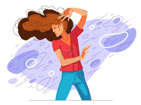 Illustration for Young woman in life troubles vector illustration, struggle with problems, stress and anxiety, girl desperate. - Royalty Free Image